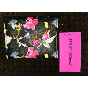 Betsey Johnson Flap Wallet Xolana Black Floral NWT